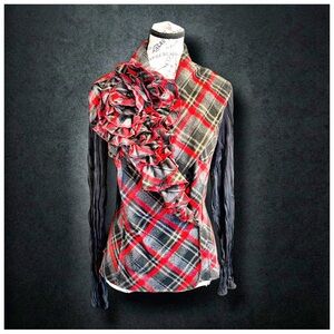 Alberto Malaki Asymmetrical Plaid Ruffle Top - Medium